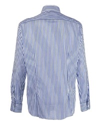 Chemise à manches longues à rayures verticales blanc et bleu marine Fedeli