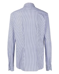 Chemise à manches longues à rayures verticales blanc et bleu marine Orian