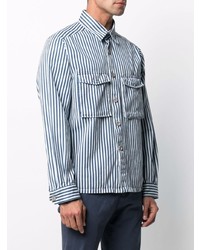 Chemise à manches longues à rayures verticales blanc et bleu marine Xacus