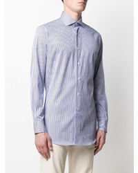 Chemise à manches longues à rayures verticales blanc et bleu marine Brioni