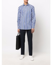 Chemise à manches longues à rayures verticales blanc et bleu marine Etro