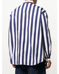 Chemise à manches longues à rayures verticales blanc et bleu marine Sunnei