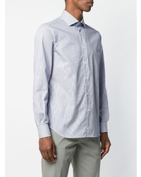 Chemise à manches longues à rayures verticales blanc et bleu marine Corneliani