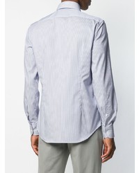 Chemise à manches longues à rayures verticales blanc et bleu marine Corneliani