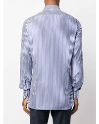 Chemise à manches longues à rayures verticales blanc et bleu marine Kiton