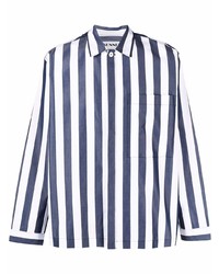 Chemise à manches longues à rayures verticales blanc et bleu marine Sunnei