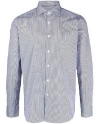 Chemise à manches longues à rayures verticales blanc et bleu marine Tintoria Mattei
