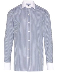 Chemise à manches longues à rayures verticales blanc et bleu marine Tom Ford