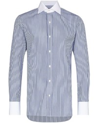 Chemise à manches longues à rayures verticales blanc et bleu marine Tom Ford