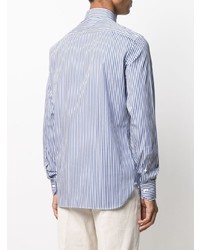 Chemise à manches longues à rayures verticales blanc et bleu marine Ermenegildo Zegna
