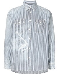 Chemise à manches longues à rayures verticales blanc et bleu marine VISVIM