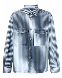 Chemise à manches longues à rayures verticales blanc et bleu marine Xacus