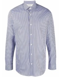 Chemise à manches longues à rayures verticales blanc et bleu marine Z Zegna