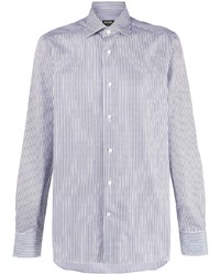 Chemise à manches longues à rayures verticales blanc et bleu marine Zegna
