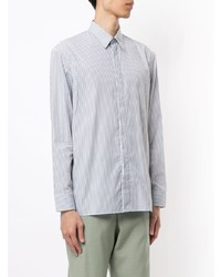 Chemise à manches longues à rayures verticales blanc et bleu Maison Margiela