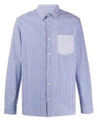 Chemise à manches longues à rayures verticales blanc et bleu A.P.C.