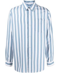 Chemise à manches longues à rayures verticales blanc et bleu Ami Paris