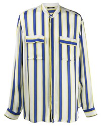 Chemise à manches longues à rayures verticales blanc et bleu Balmain