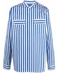 Chemise à manches longues à rayures verticales blanc et bleu Balmain