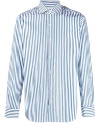 Chemise à manches longues à rayures verticales blanc et bleu Barba