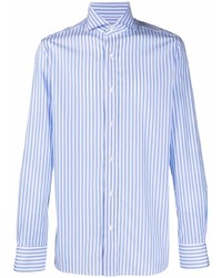 Chemise à manches longues à rayures verticales blanc et bleu Borrelli