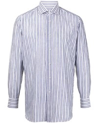 Chemise à manches longues à rayures verticales blanc et bleu Brioni