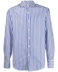 Chemise à manches longues à rayures verticales blanc et bleu Brunello Cucinelli
