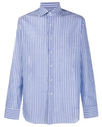 Chemise à manches longues à rayures verticales blanc et bleu Canali