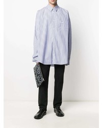 Chemise à manches longues à rayures verticales blanc et bleu Balenciaga