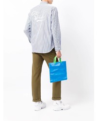 Chemise à manches longues à rayures verticales blanc et bleu Comme des Garcons Homme