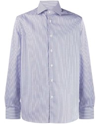Chemise à manches longues à rayures verticales blanc et bleu Corneliani