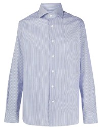 Chemise à manches longues à rayures verticales blanc et bleu Corneliani