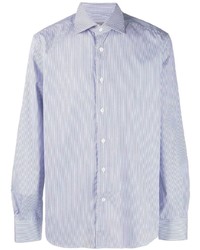 Chemise à manches longues à rayures verticales blanc et bleu Corneliani