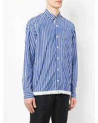 Chemise à manches longues à rayures verticales blanc et bleu Sacai