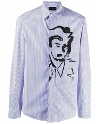 Chemise à manches longues à rayures verticales blanc et bleu Emporio Armani