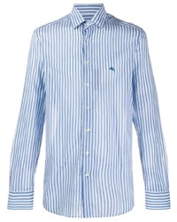 Chemise à manches longues à rayures verticales blanc et bleu Etro