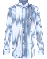 Chemise à manches longues à rayures verticales blanc et bleu Etro
