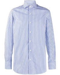 Chemise à manches longues à rayures verticales blanc et bleu Finamore 1925 Napoli