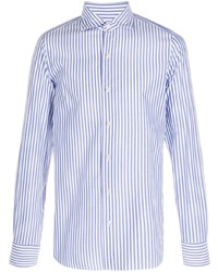 Chemise à manches longues à rayures verticales blanc et bleu Finamore 1925 Napoli
