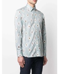 Chemise à manches longues à rayures verticales blanc et bleu Etro