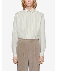 Chemise à manches longues à rayures verticales blanc et bleu Gucci