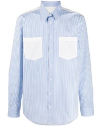Chemise à manches longues à rayures verticales blanc et bleu Helmut Lang