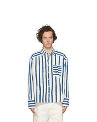 Chemise à manches longues à rayures verticales blanc et bleu Jacquemus