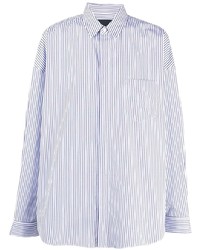 Chemise à manches longues à rayures verticales blanc et bleu Juun.J