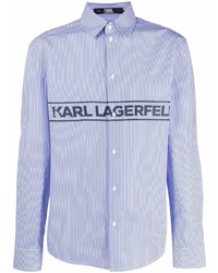 Chemise à manches longues à rayures verticales blanc et bleu Karl Lagerfeld