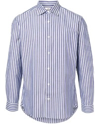 Chemise à manches longues à rayures verticales blanc et bleu Kent & Curwen