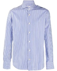 Chemise à manches longues à rayures verticales blanc et bleu Kiton