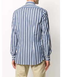 Chemise à manches longues à rayures verticales blanc et bleu Xacus