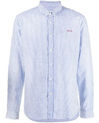 Chemise à manches longues à rayures verticales blanc et bleu Maison Labiche