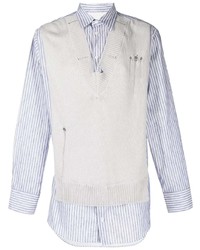 Chemise à manches longues à rayures verticales blanc et bleu Maison Margiela